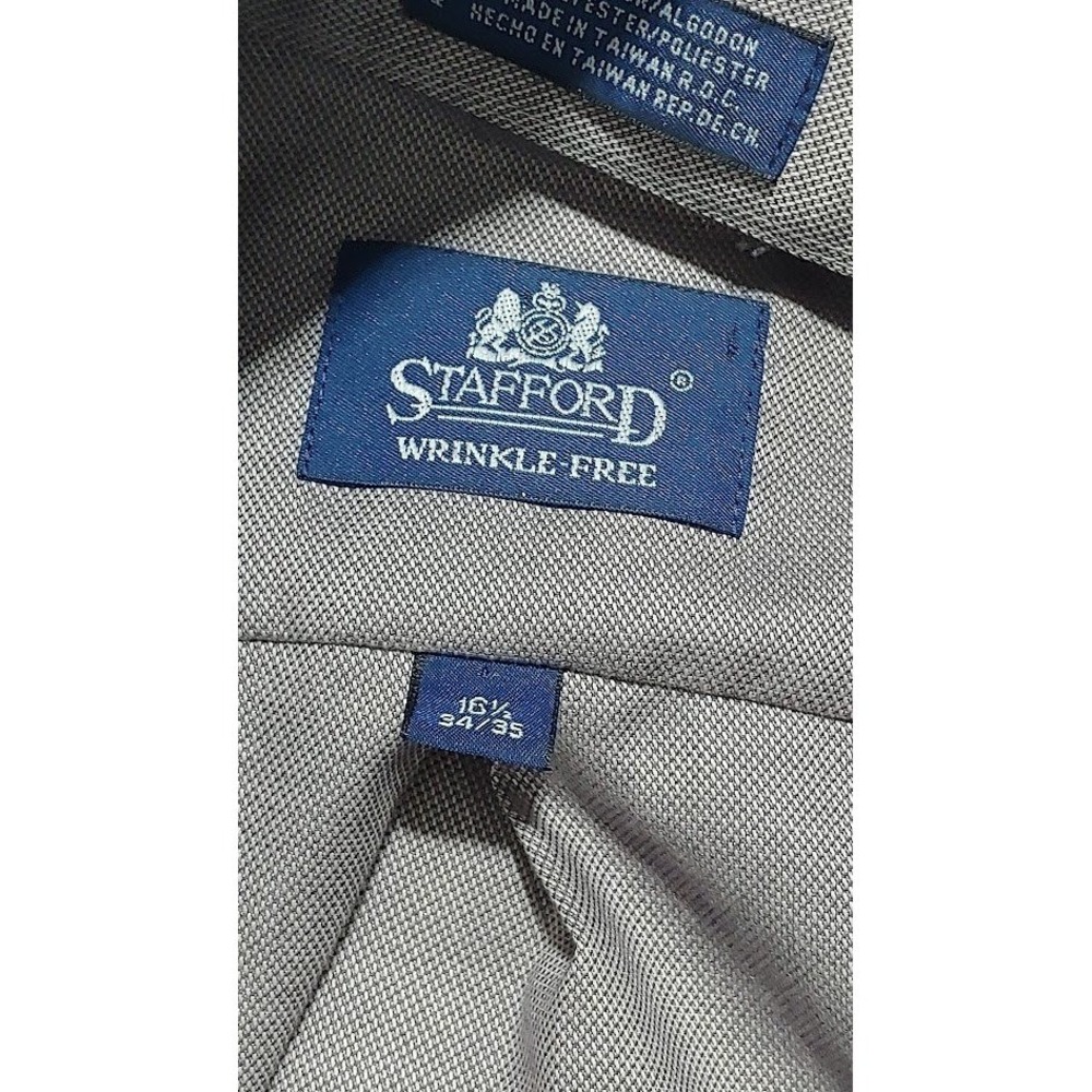 Sanford Wrikle-free 16 1/2 Solid Gray Button Up Long Sleeve Dress Shirt Mens - Picture 9 of 12